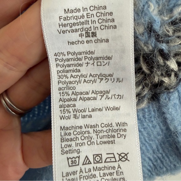 J. Crew Fair Isle Alpaca Wool Half Zip Sweater M Blue Cream Cropped Preppy - Picture 5 of 9